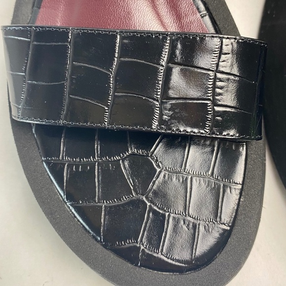 STAUD Nicky Platform Sandals in Crocodile-Embossed Leather Slingback Black Sz 37 - Picture 10 of 10